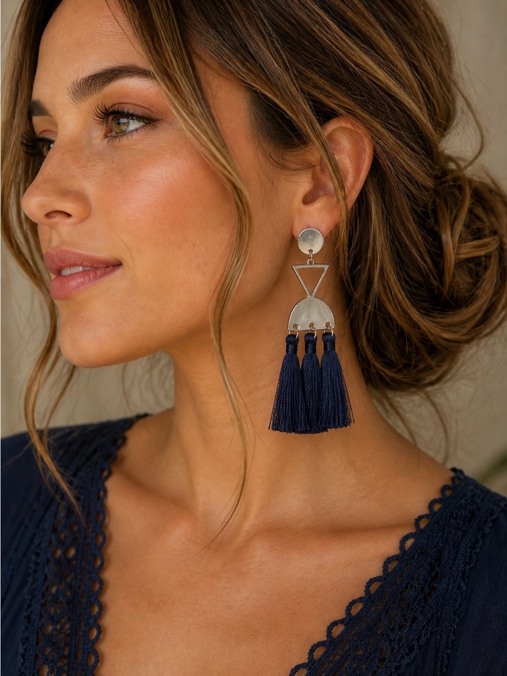 ✨ Blue Tassel Geometric Statement Earrings ✨